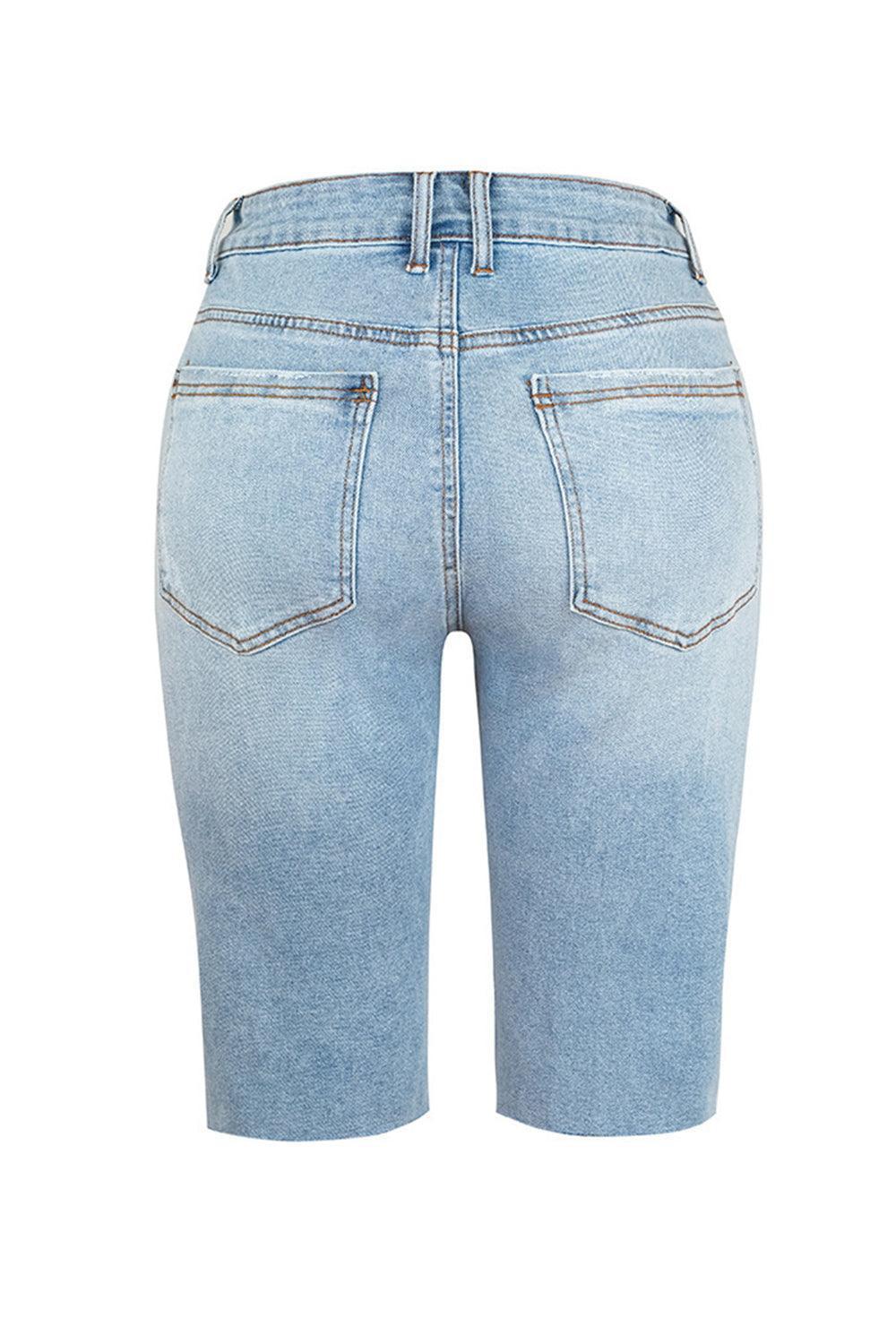 Distressed Pocketed Denim Shorts - ClubOn