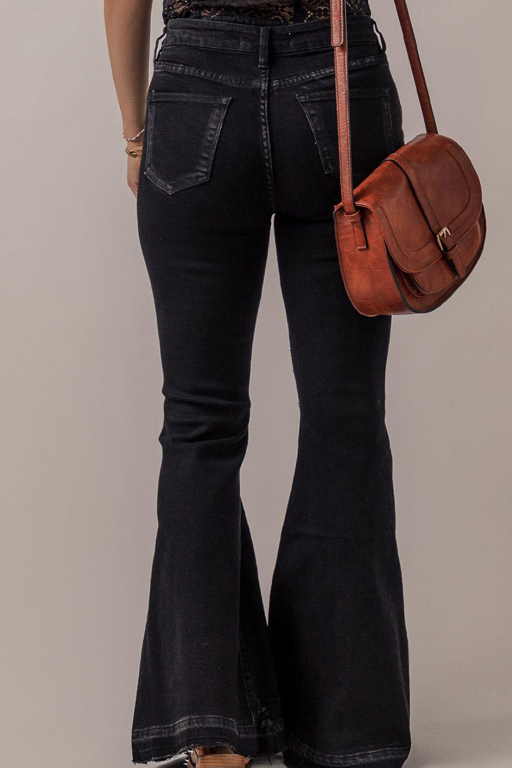 Button-Fly Flare Jeans with Pockets - ClubOn