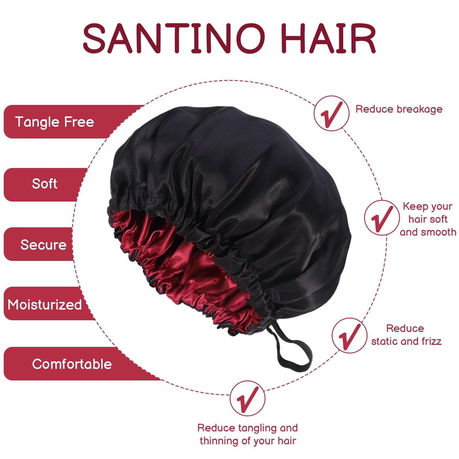 Topekada 2 Pack Satin Bonnet for Sleeping, Adjustable Silk Hair Bonnet for Curly Hair (Pink + Black) - ClubOn