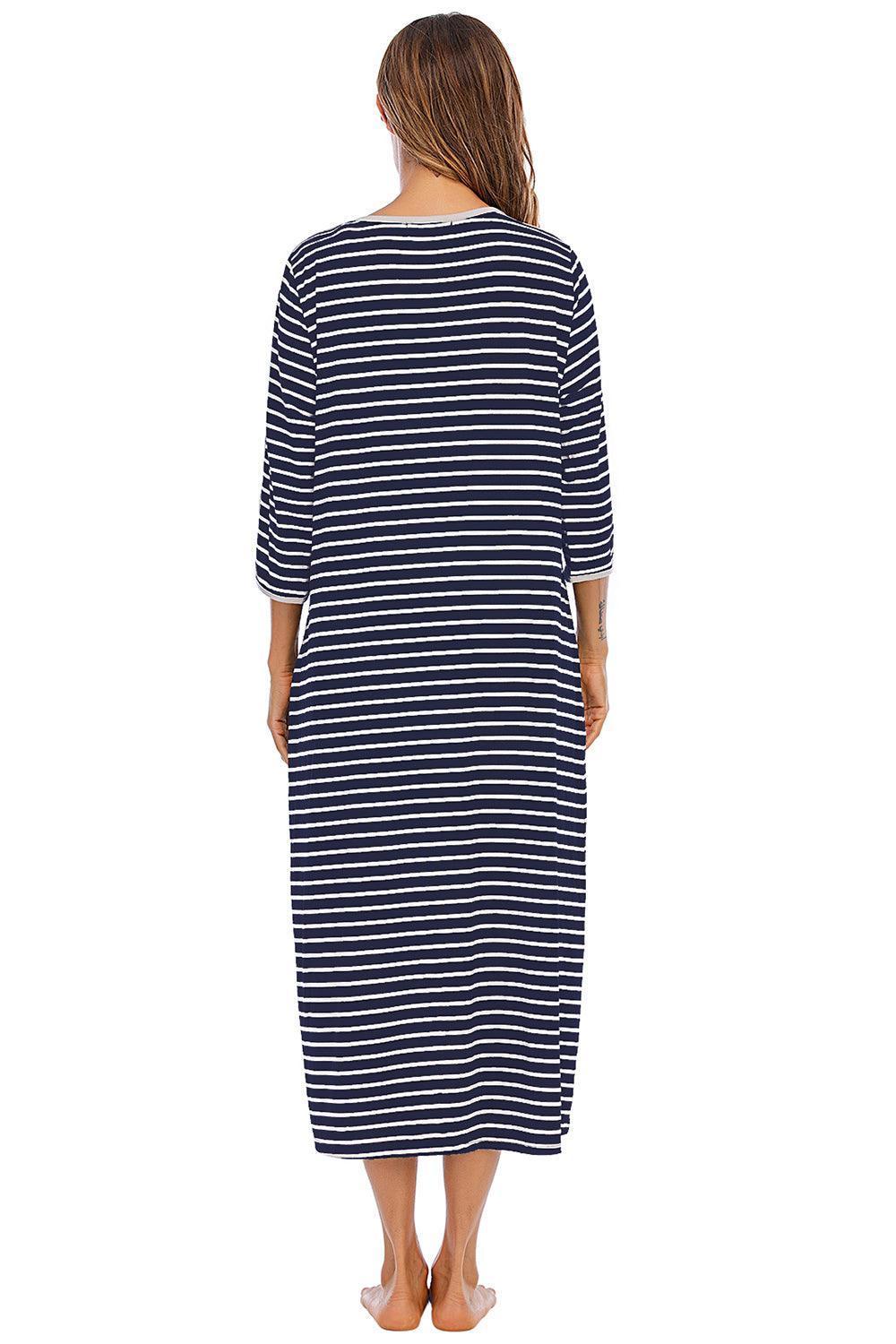 Round Neck Three-Quarter Sleeve Midi Night Dress - ClubOn