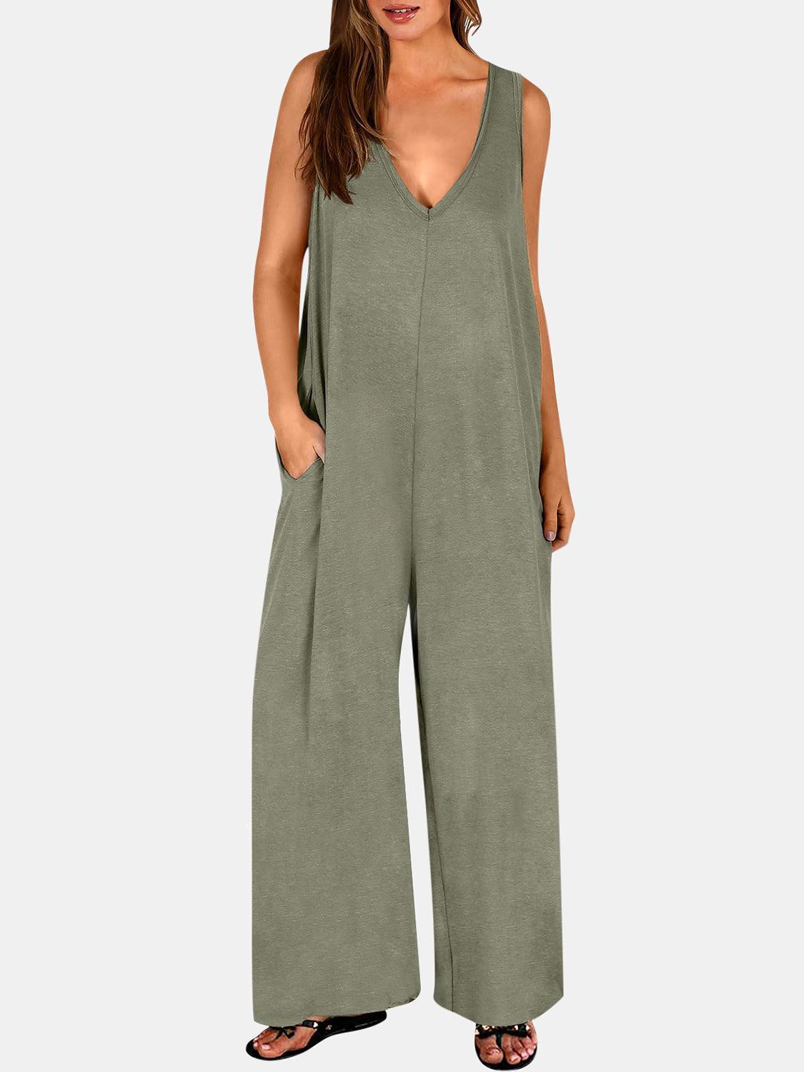 Full Size V-Neck Wide Strap Jumpsuit - ClubOn