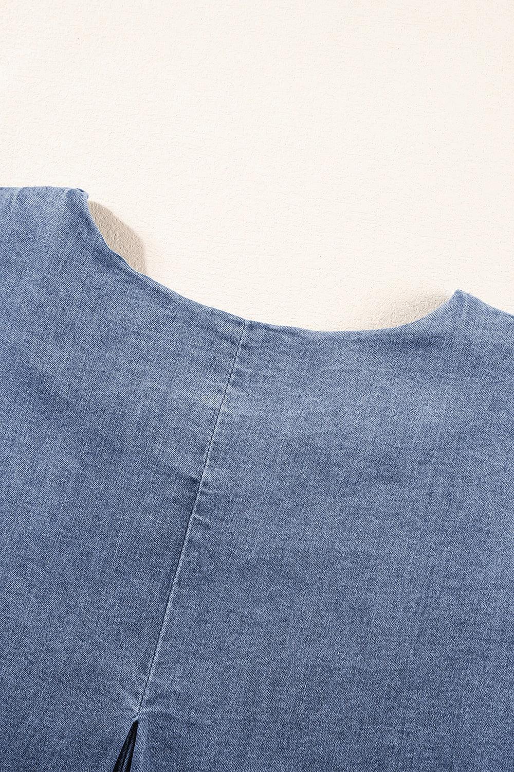 Round Neck Short Sleeve Top and Shorts Denim Set - ClubOn