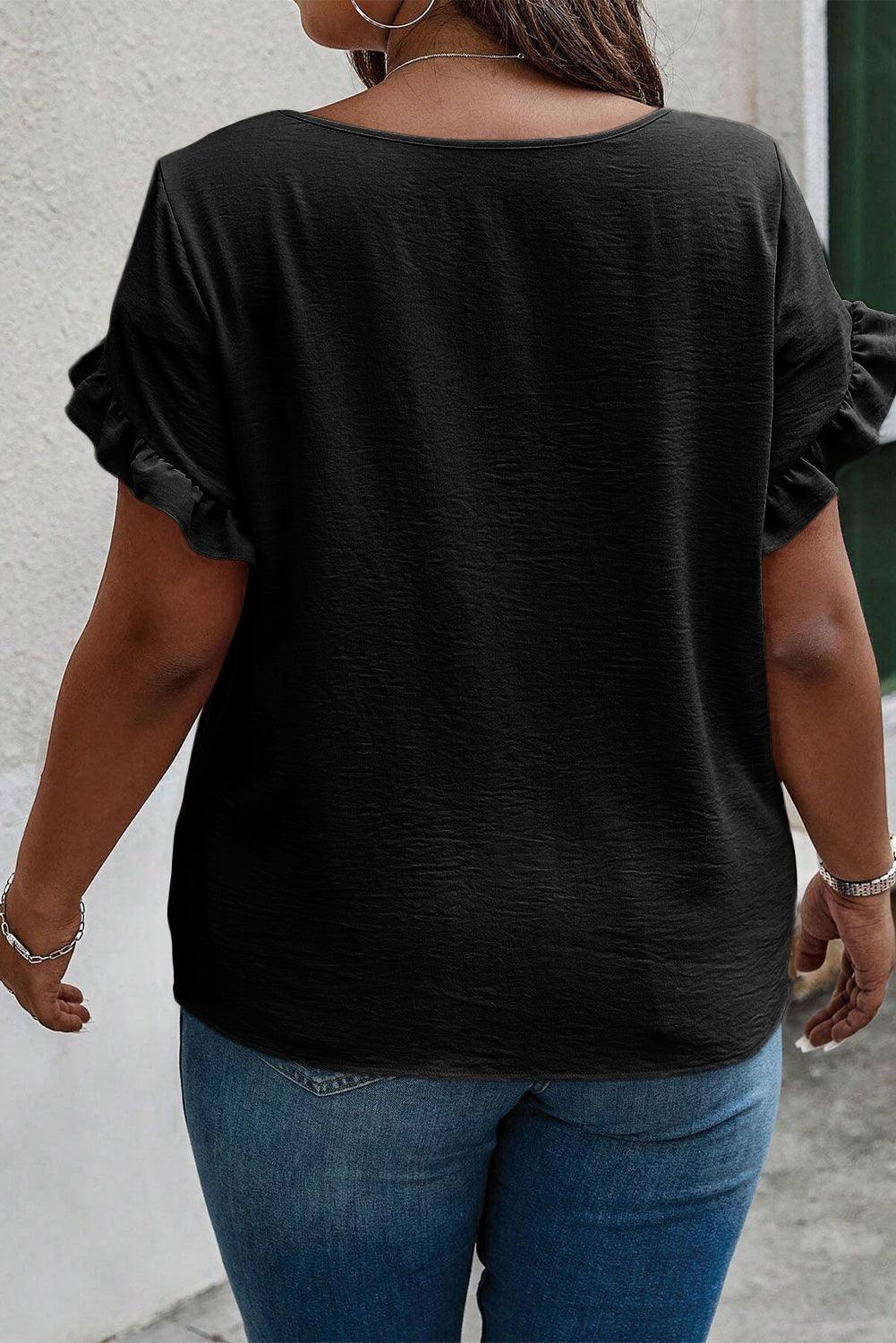 Plus Size Ruffled Round Neck Short Sleeve Blouse - ClubOn