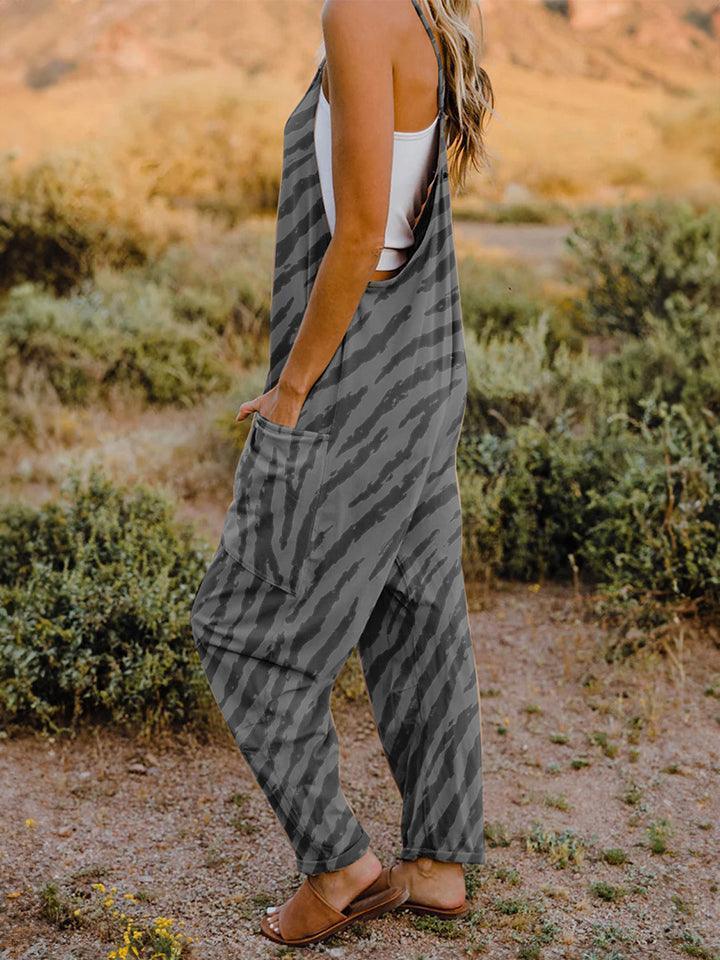 Full Size Printed V-Neck Sleeveless Jumpsuit - ClubOn