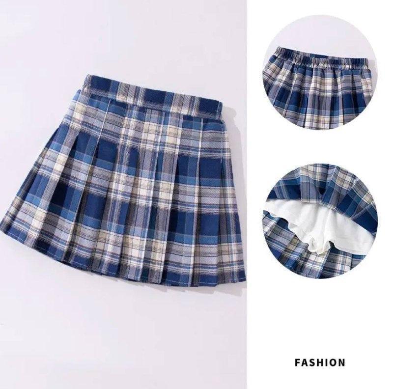 Girls High-Waist Plaid Pleated Skirt – A-Line School Uniform - ClubOn
