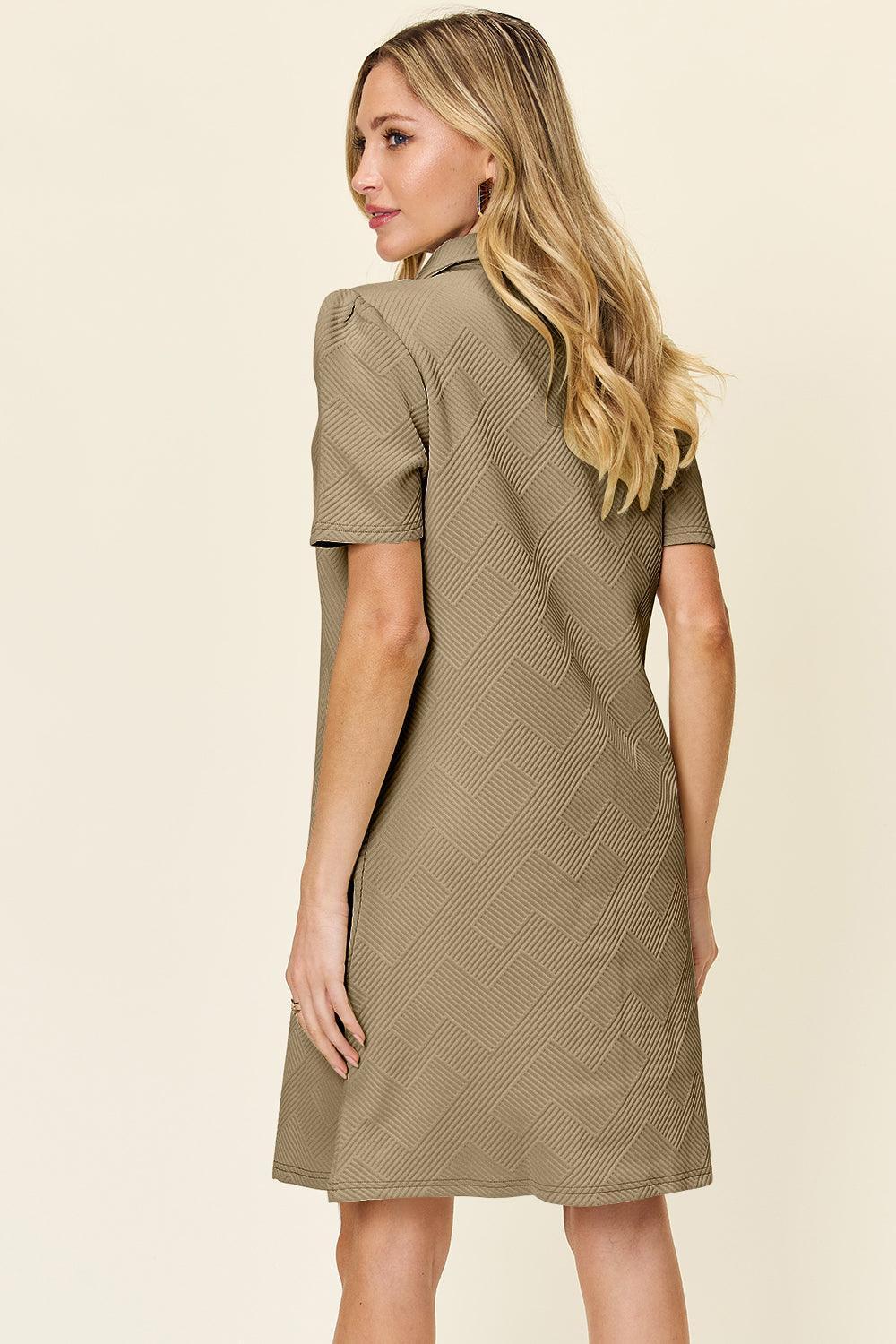 Double Take Full Size Texture Collared Neck Short Sleeve Dress - ClubOn