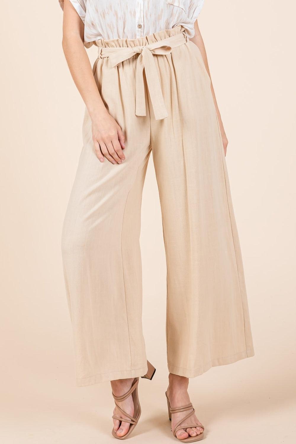 High Waist Tie Front Wide Leg Pants – Chic &amp; Flattering Fit - ClubOn