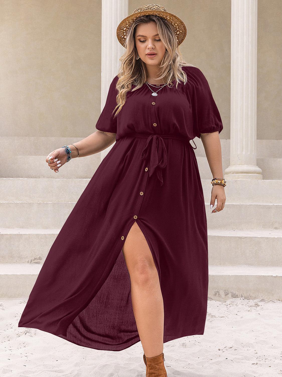Plus Size Round Neck Half Sleeve Dress - ClubOn
