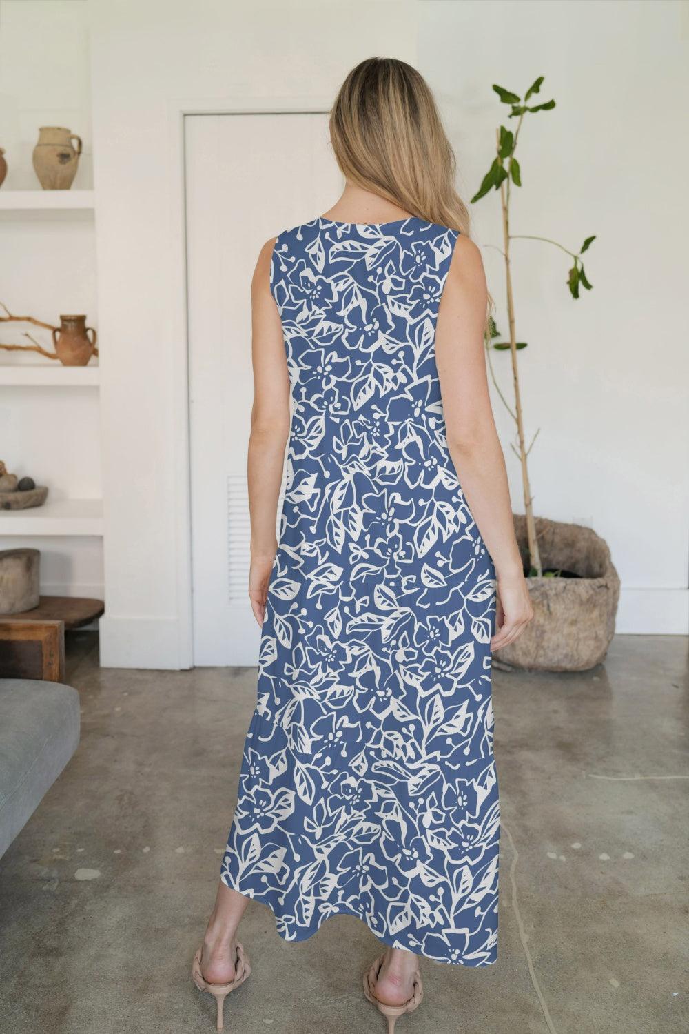 FAM-FAM Tiered Printed V-Neck Sleeveless Dress - ClubOn