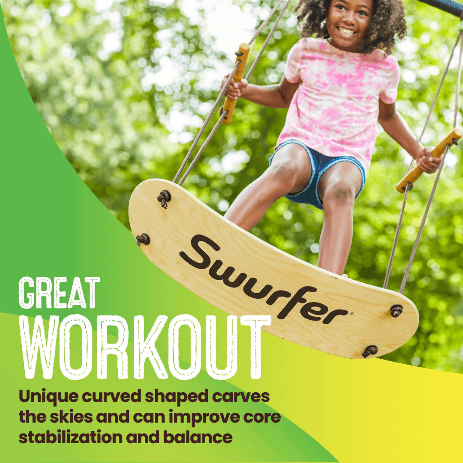 Swurfer The Original Stand-Up Surfing Swing – Wooden Outdoor Swing for Kids and Adults - ClubOn