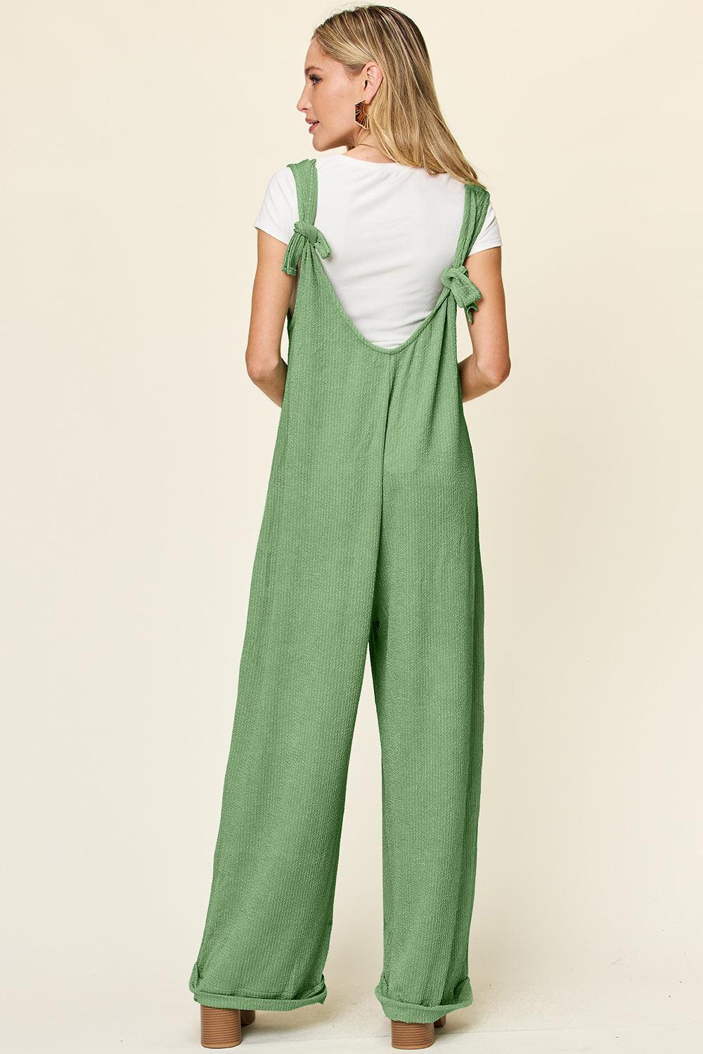 Double Take Full Size Texture Sleeveless Wide Leg Jumpsuit - ClubOn
