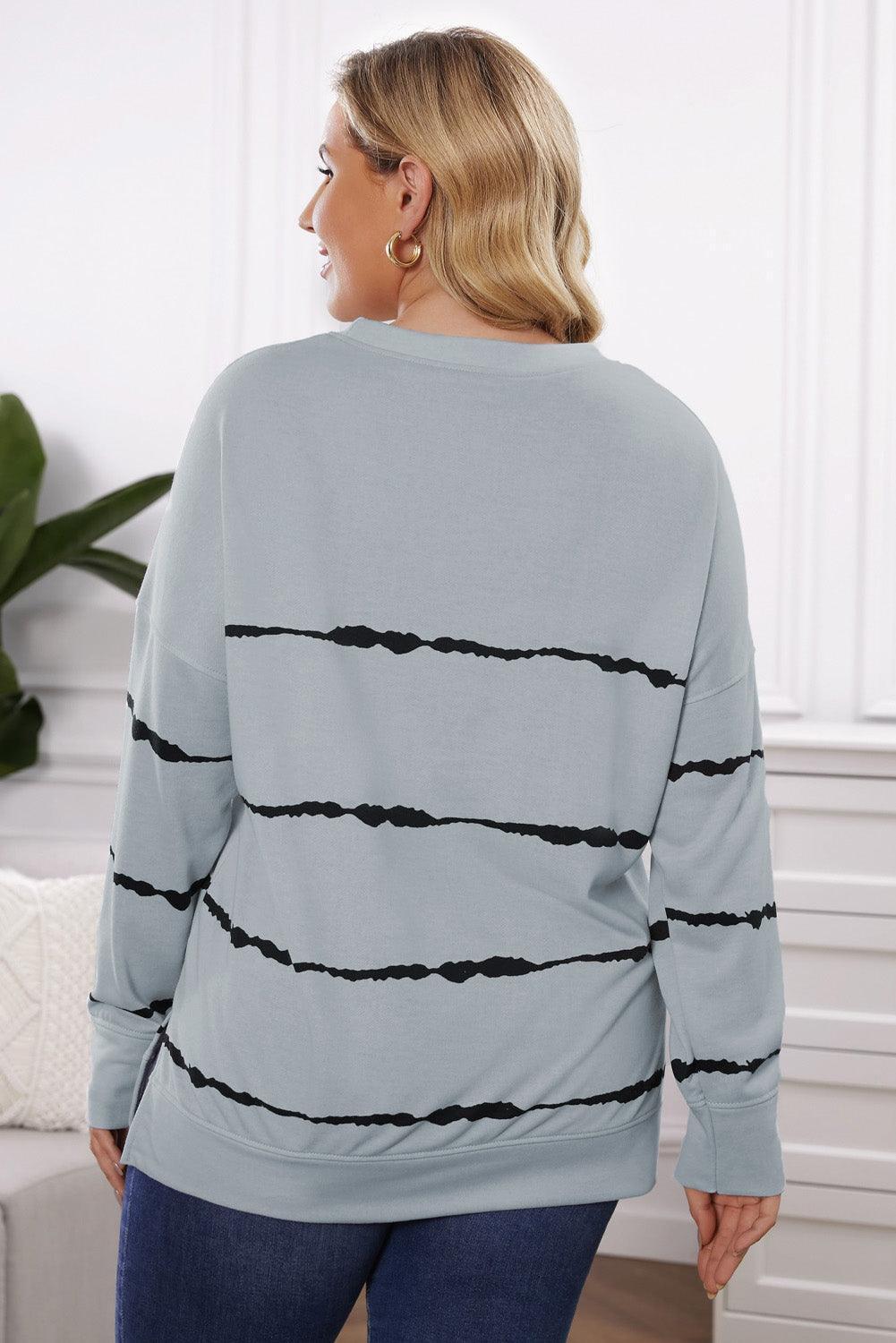 Plus Size Round Neck Dropped Shoulder Sweatshirt - ClubOn