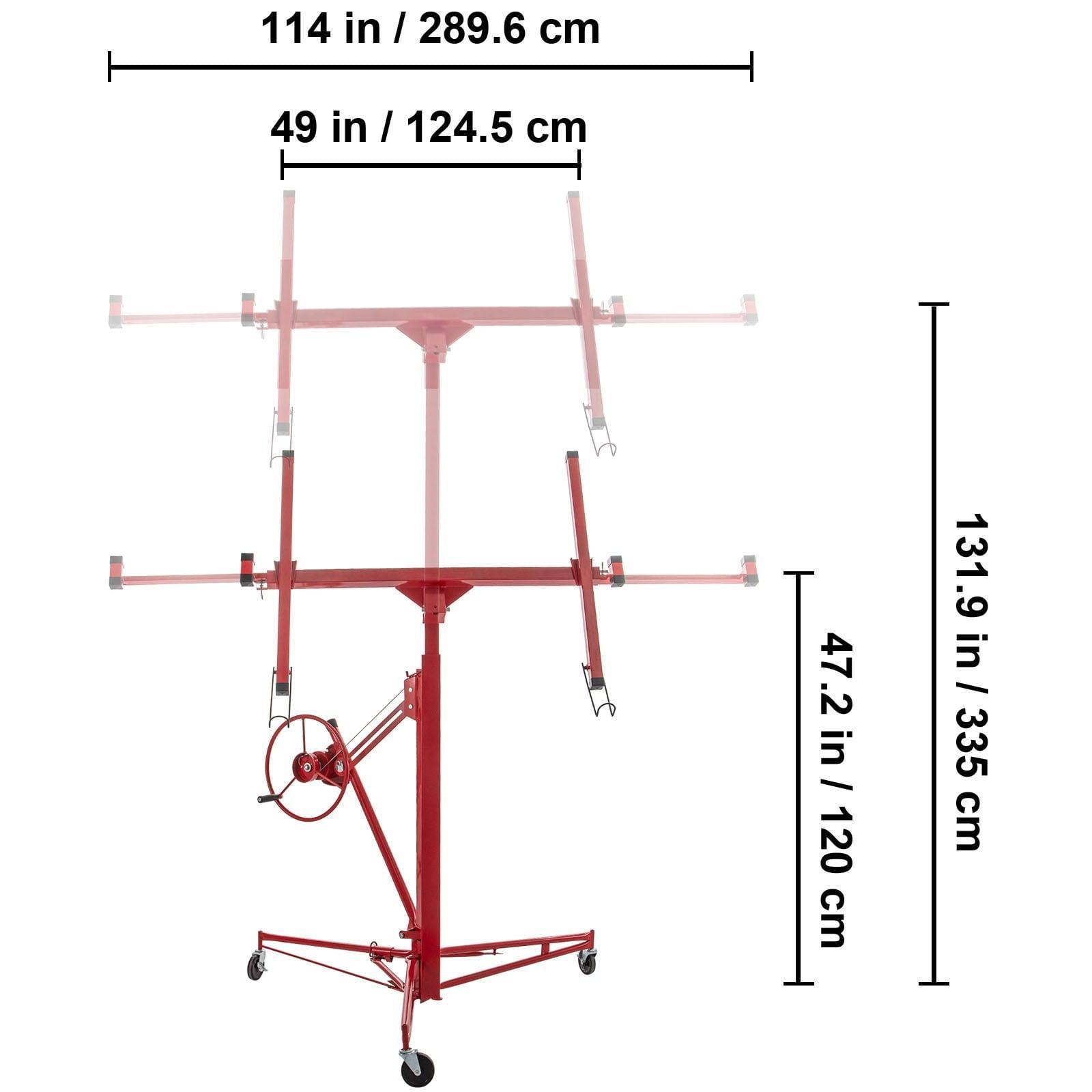 SKYSHALO Drywall Rolling Lifter, 11ft Sheetrock Lift, 150lb Capacity, Steel with Telescopic Arm & 3 Lockable Wheels - ClubOn