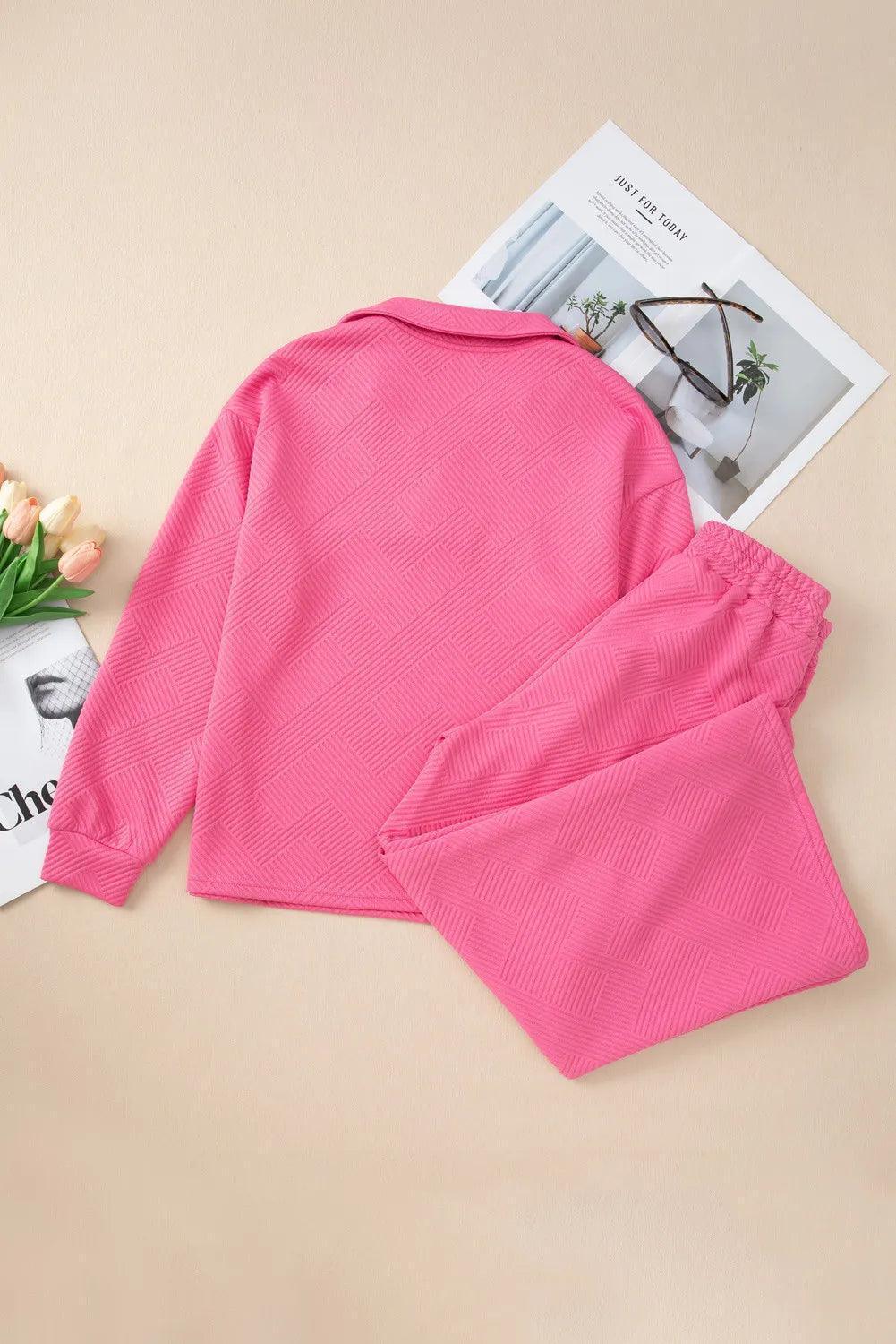 Textured Long Sleeve Top & Drawstring Pants Set - ClubOn