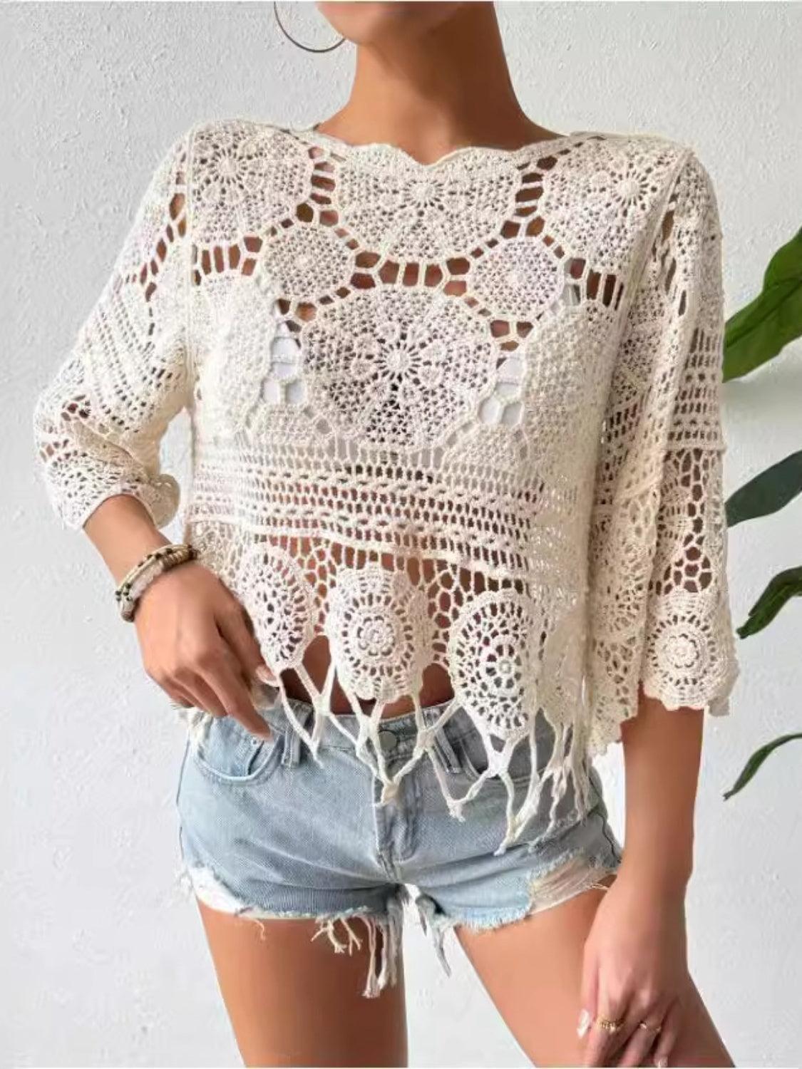 Openwork Round Neck Cover-Up - ClubOn