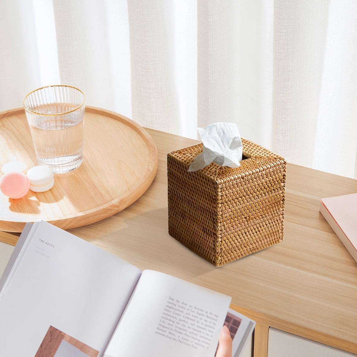 Square Rattan Tissue Box Cover, Handwoven Wicker Tissue Holder, 5.7 x 5.7 x 5.7 inch - ClubOn