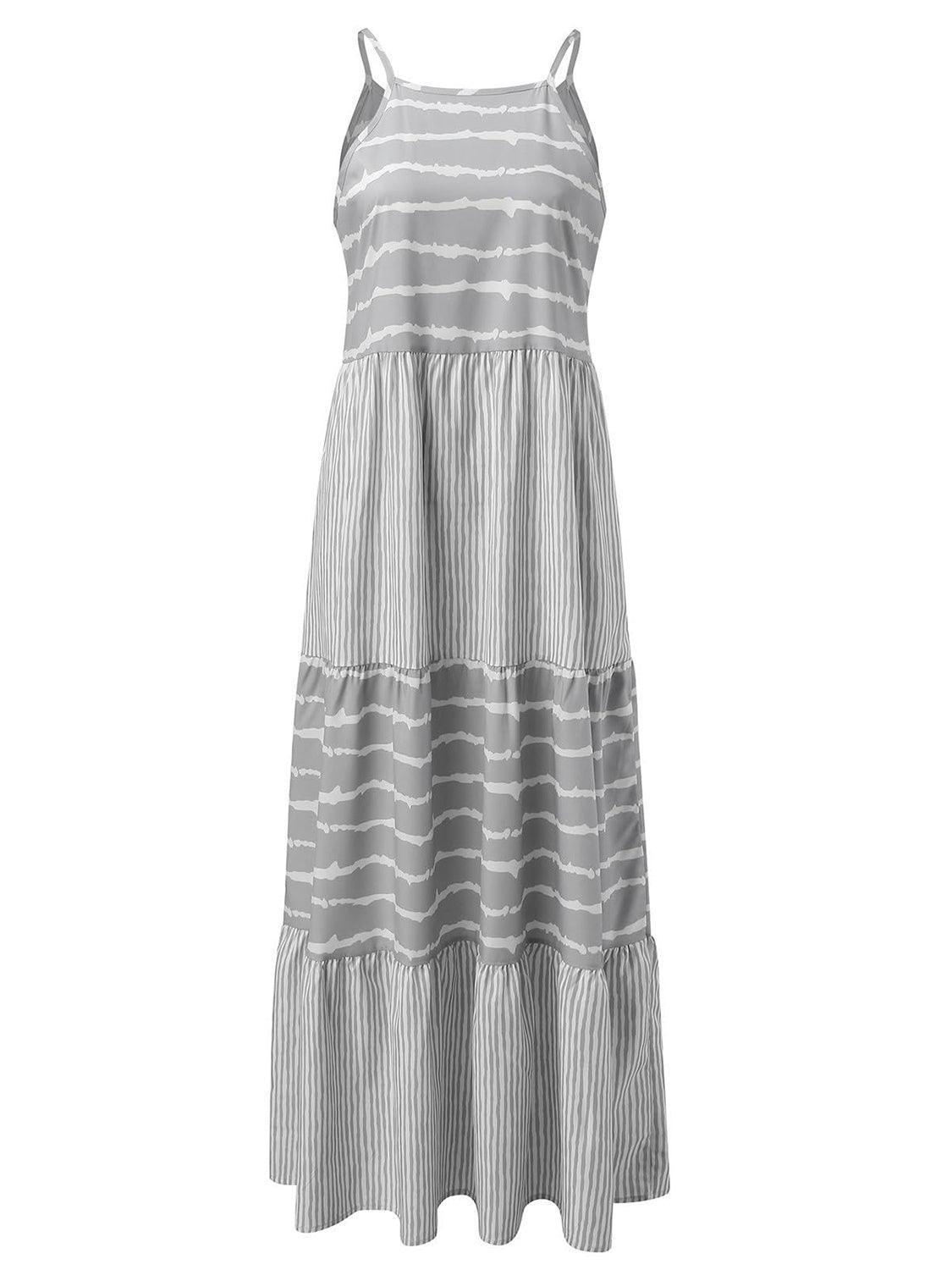 Tiered Striped Sleeveless Cami Dress - ClubOn