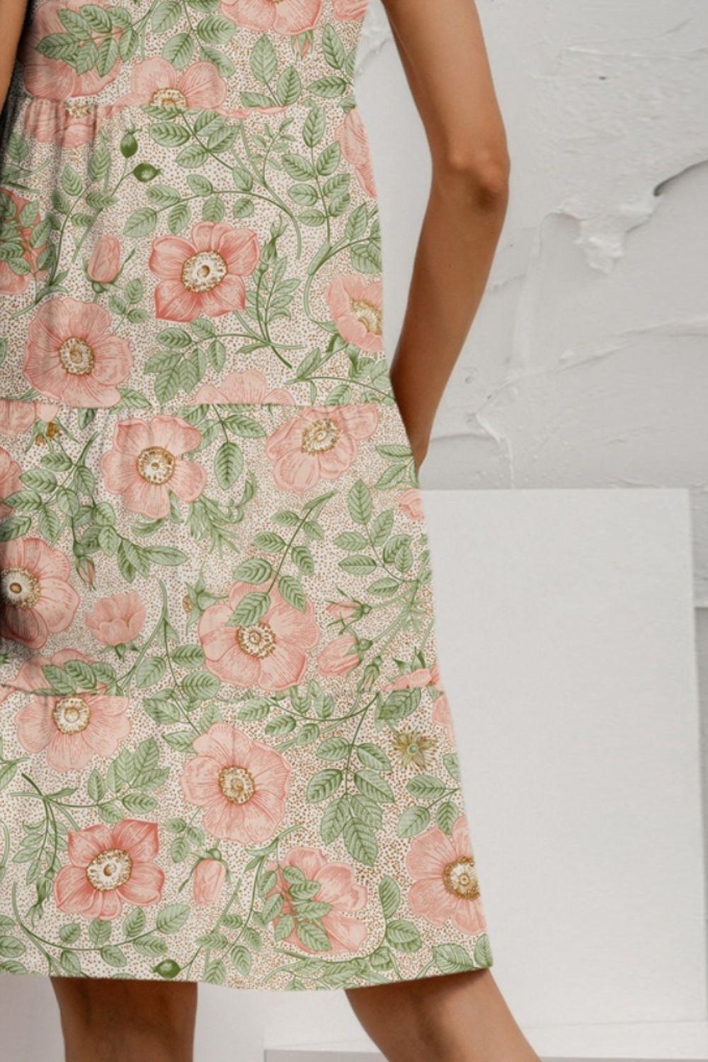 FAM-FAM Tiered Printed Round Neck Sleeveless Dress - ClubOn