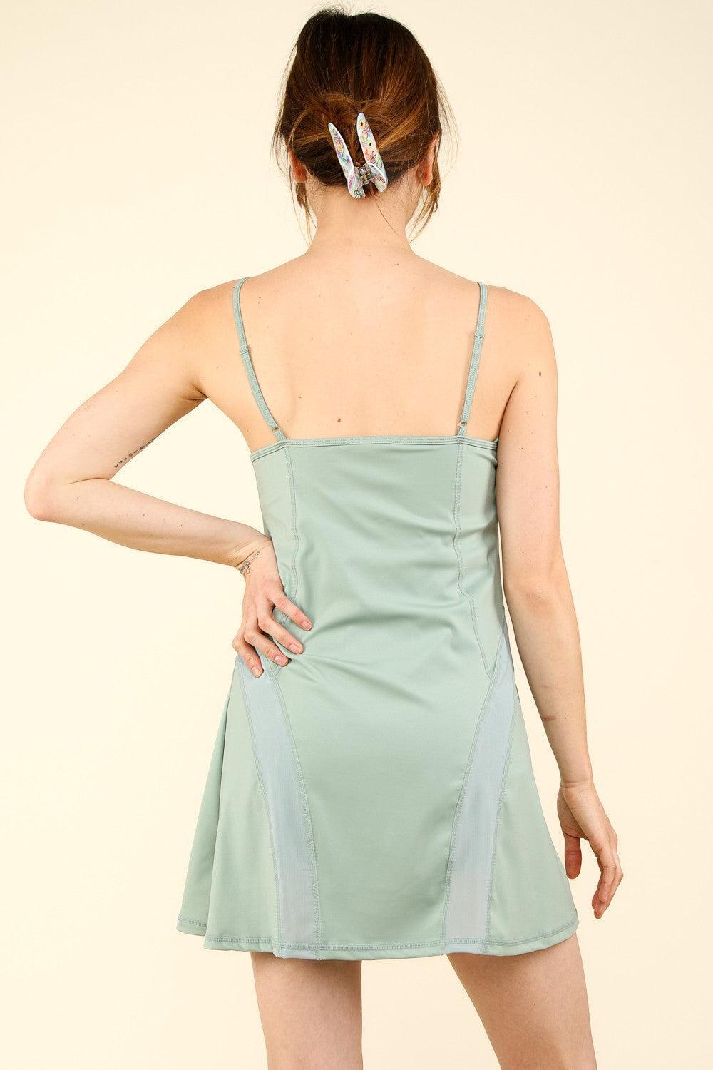 VERY J Mesh Detail Tennis Mini Active Dress with Shorts Inside - ClubOn