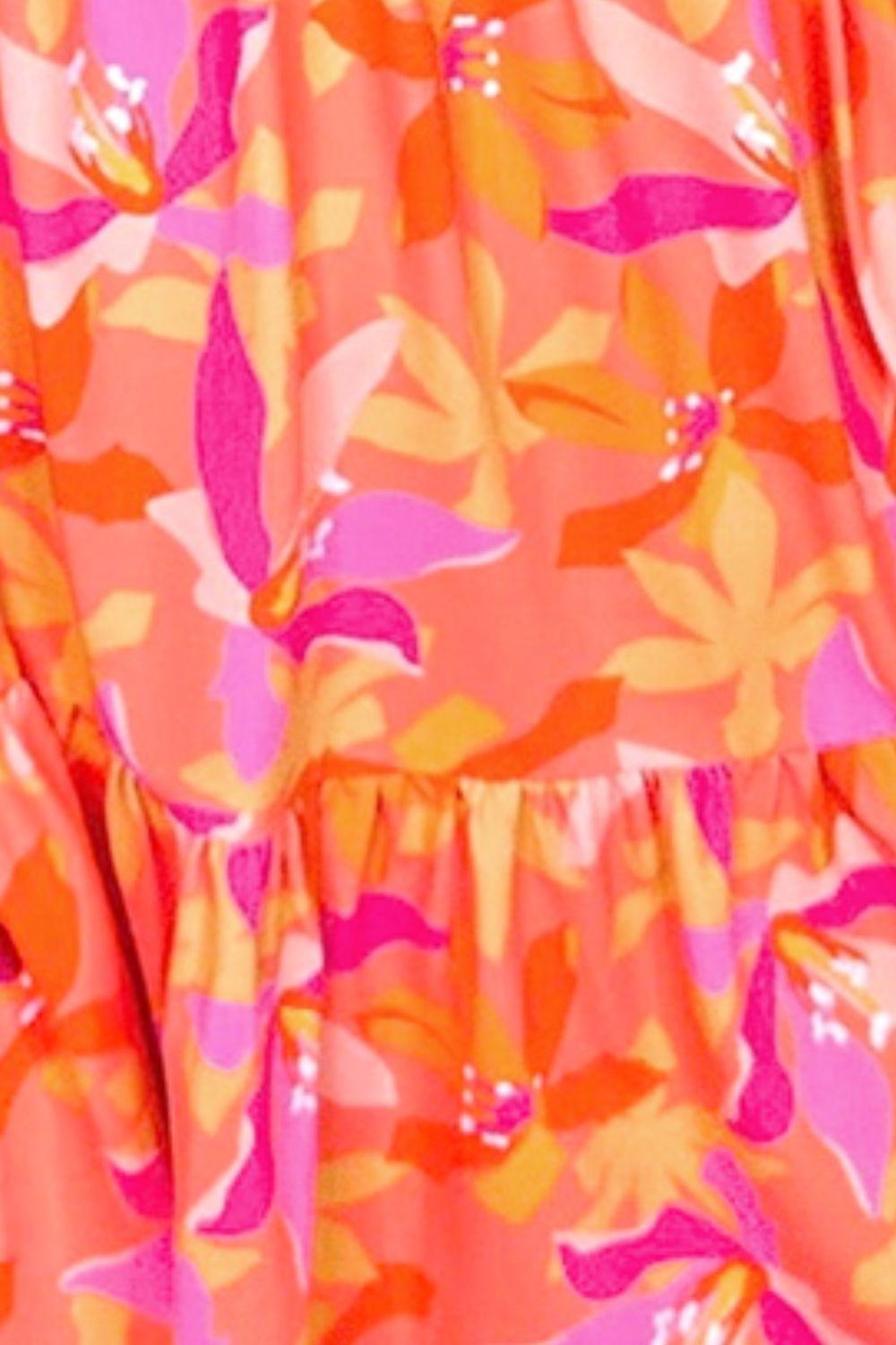 Tiered Printed Notched Mini Dress - ClubOn