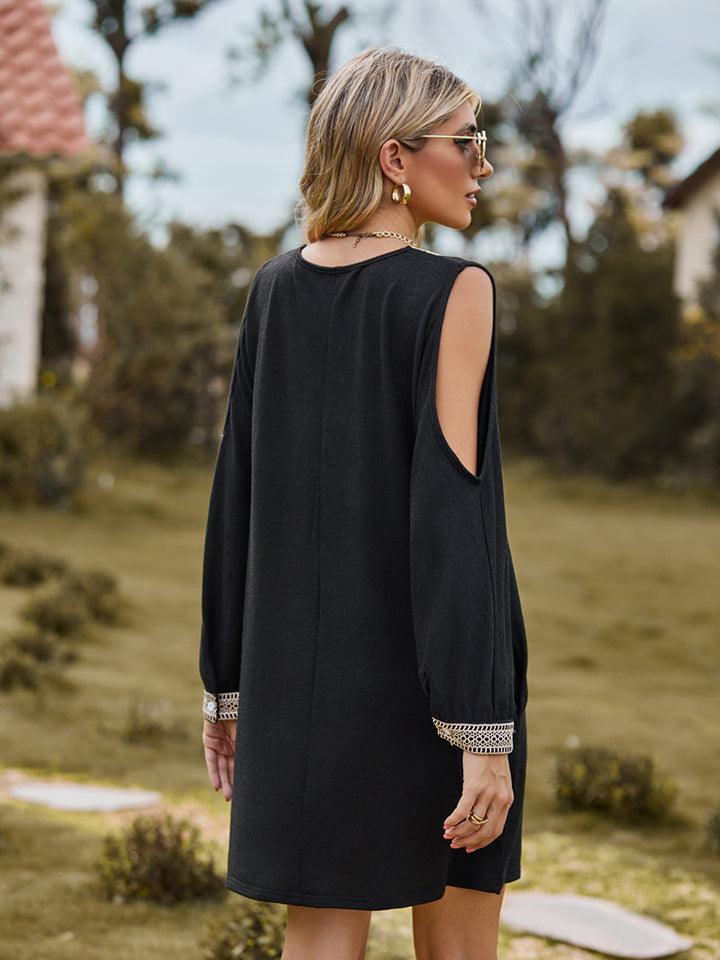 V-Neck Cutout Sleeve Mini Dress - ClubOn