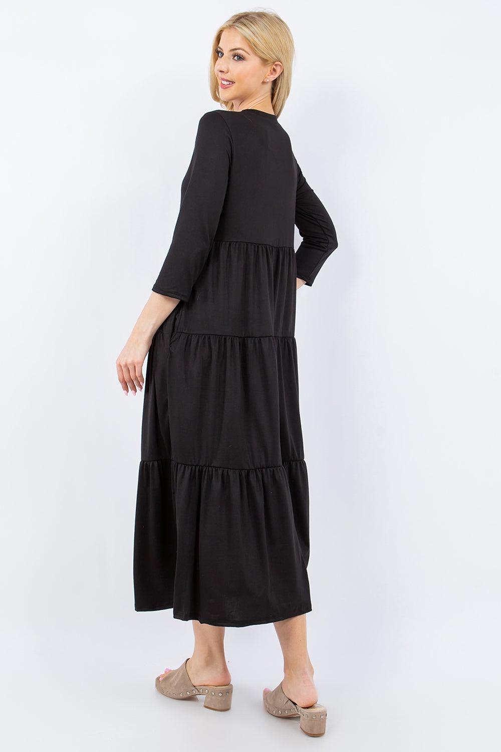 Celeste Full Size Tiered Midi Dress with Pockets - ClubOn