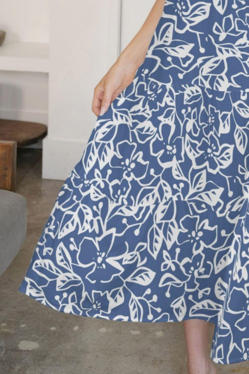 FAM-FAM Tiered Printed V-Neck Sleeveless Dress - ClubOn