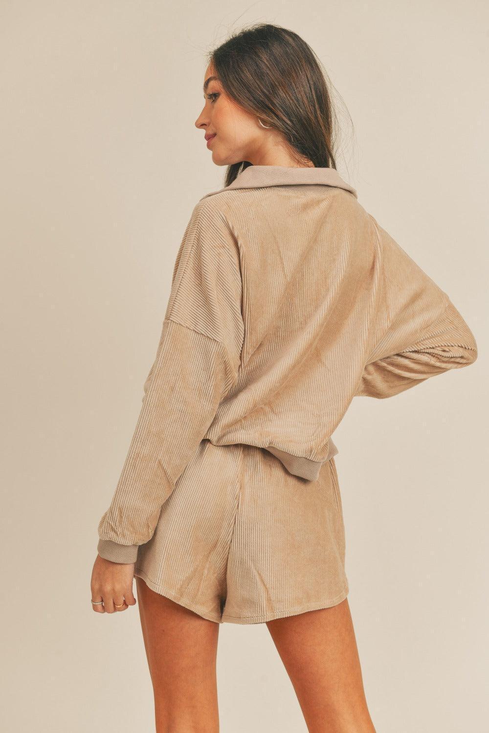 MABLE Corduroy Half Zip Top and Shorts Set - ClubOn