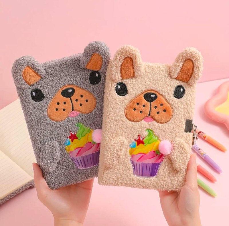A5 Plush Notebook – Cute Dog with Lock Diary & Student Gift Book - ClubOn