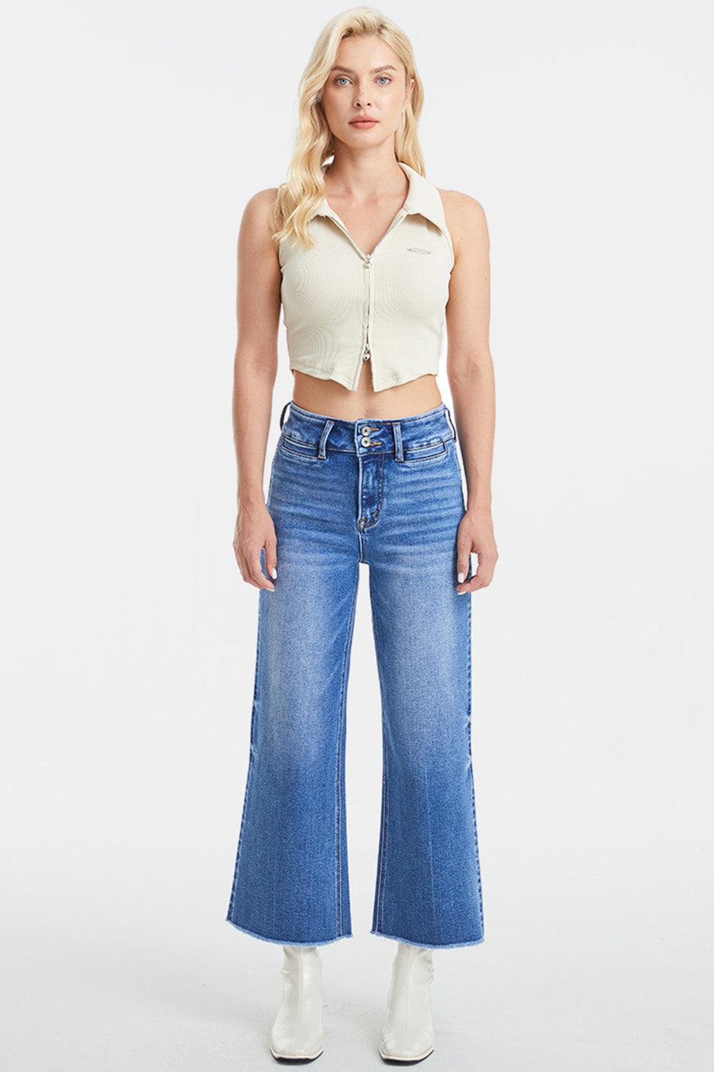 BAYEAS Full Size Raw Hem High Waist Wide Leg Jeans - ClubOn