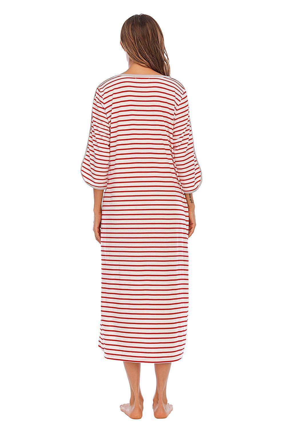 Round Neck Three-Quarter Sleeve Midi Night Dress - ClubOn
