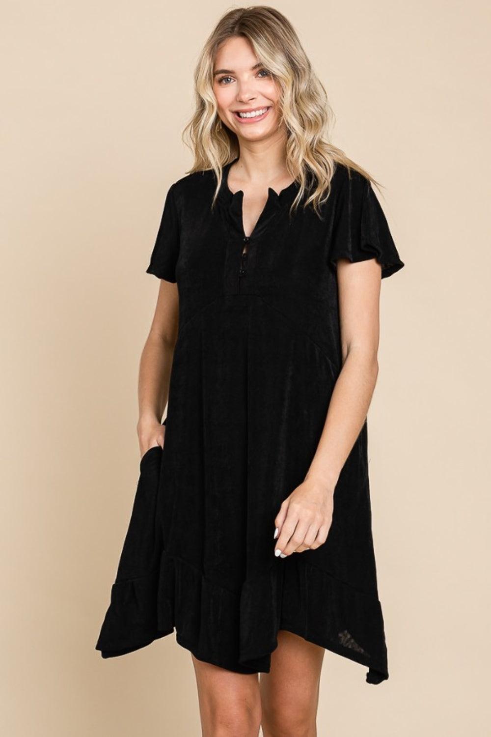Culture Code Full Size Short Sleeve Ruffled Asymmetric Hem Dress - ClubOn