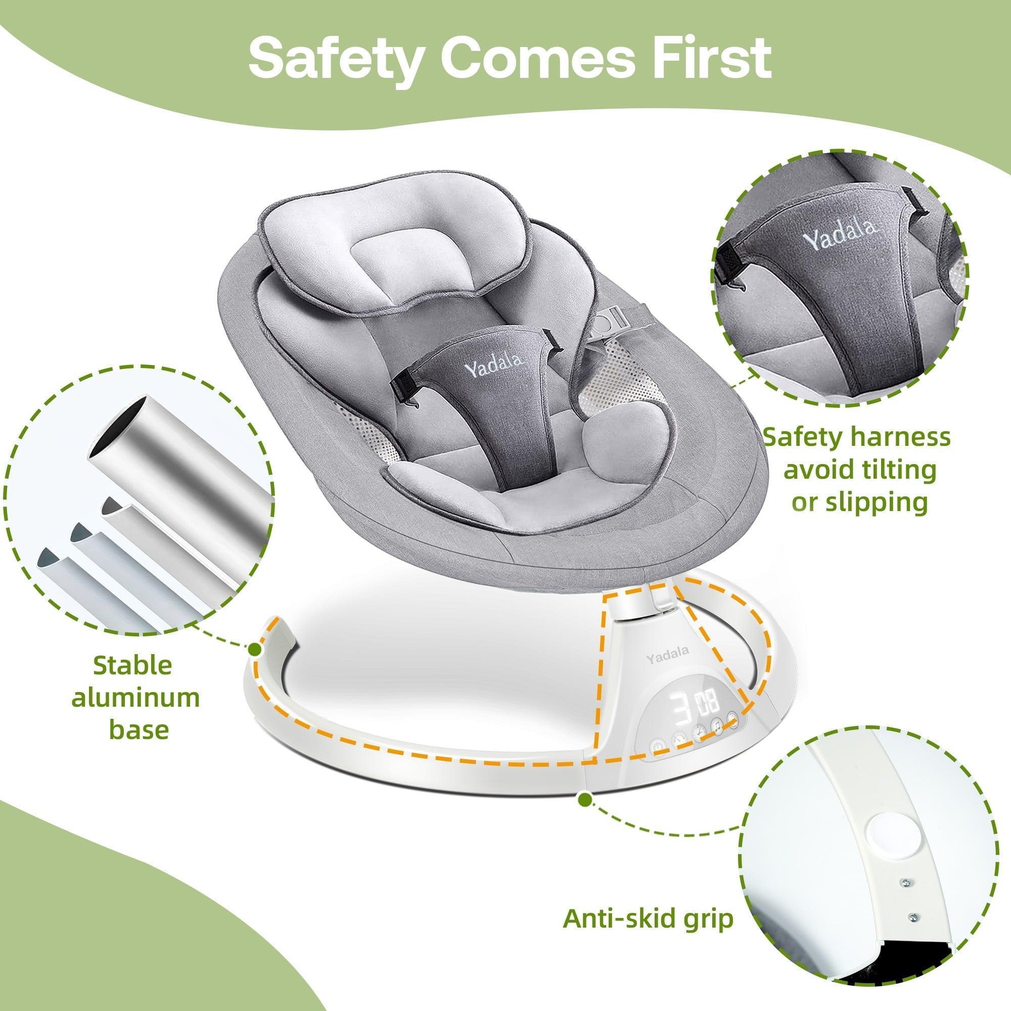 Baby Swing for Infants, Bluetooth Electric Baby Rocker Bouncer – Intelligent Auto Swing with 5 Speeds, Gray - ClubOn