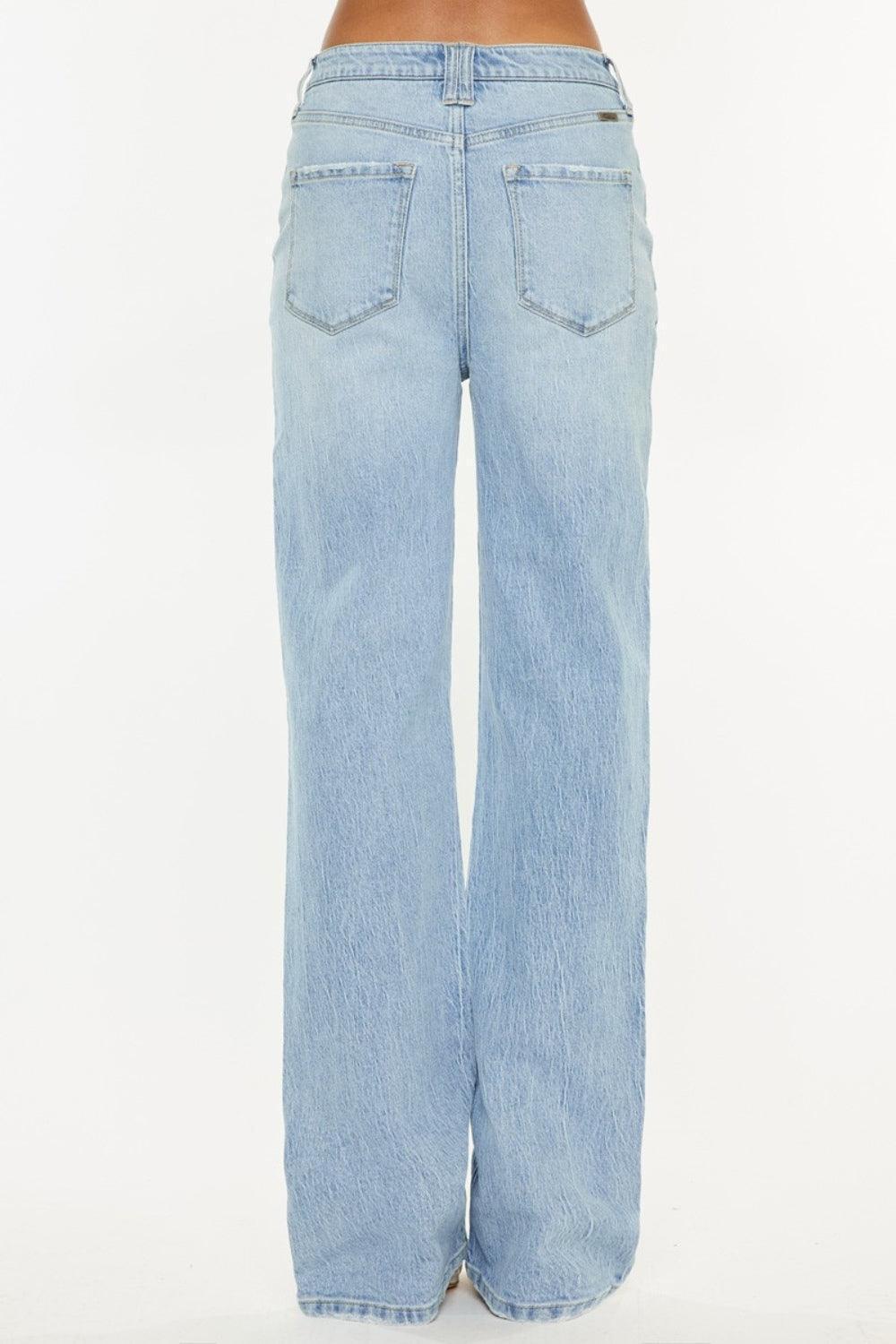 Distressed High-Rise Straight-Leg Jeans – Modern Comfort and Style - ClubOn