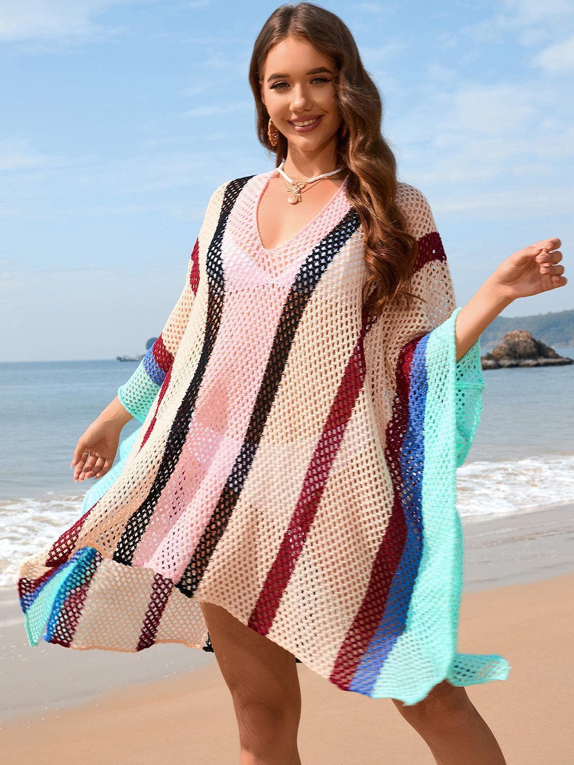 Openwork Color Block Plunge Cover-Up - ClubOn