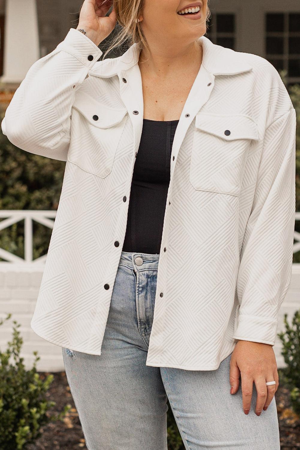 Plus Size Snap Down Dropped Shoulder Jacket - ClubOn
