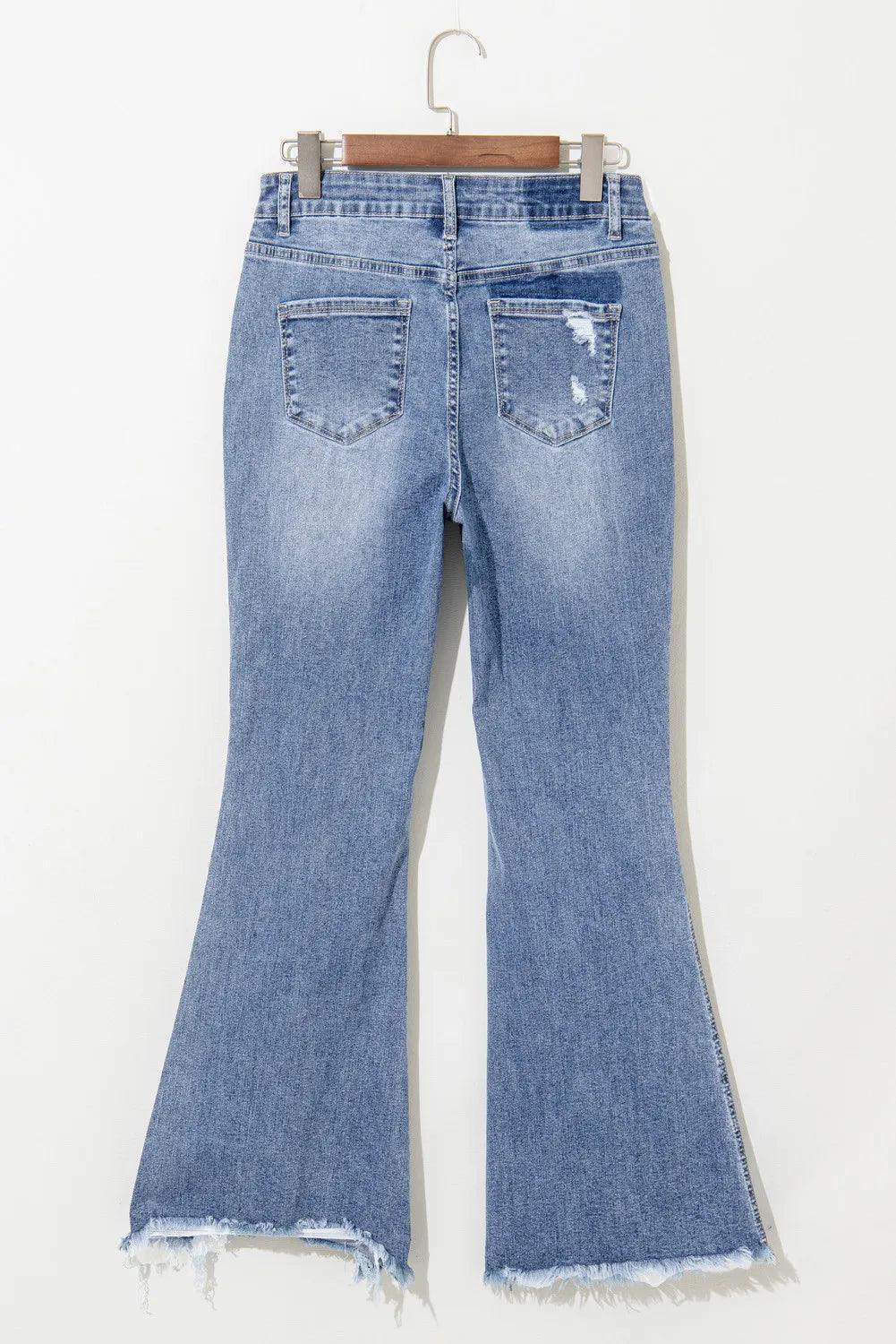 Distressed Raw Hem Bootcut Jeans - ClubOn