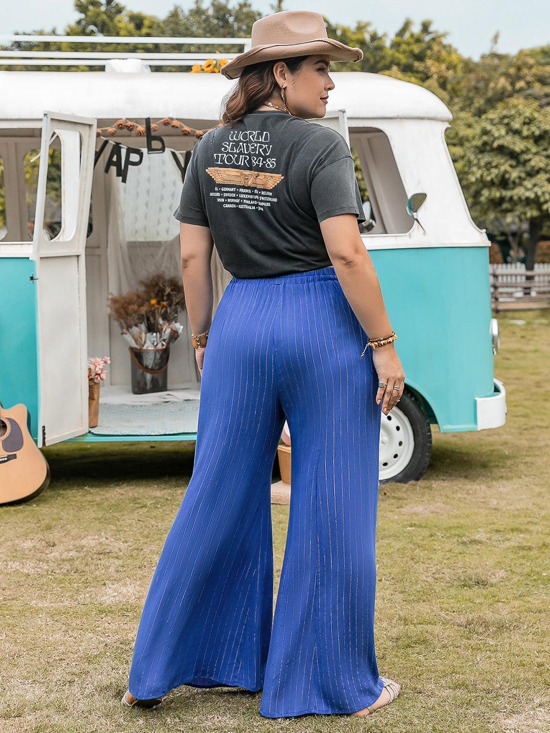 Plus Size Striped Wide-Leg Pants - ClubOn