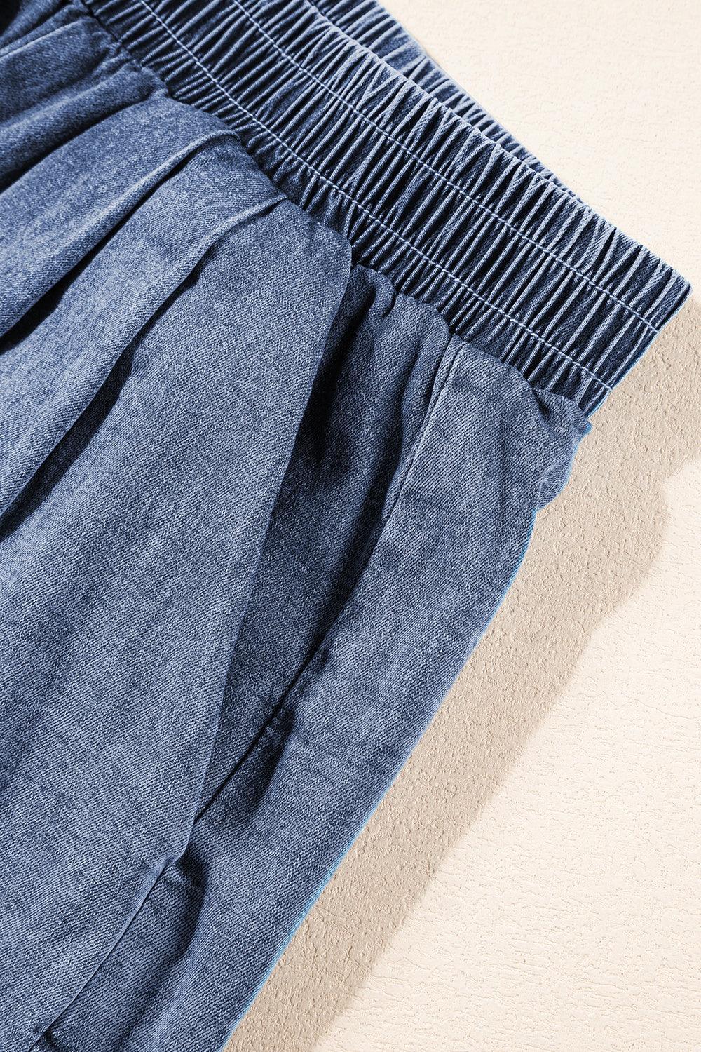 Round Neck Short Sleeve Top and Shorts Denim Set - ClubOn