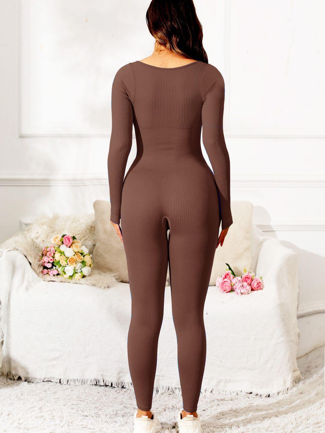 Scoop Neck Long Sleeve Active Jumpsuit - ClubOn