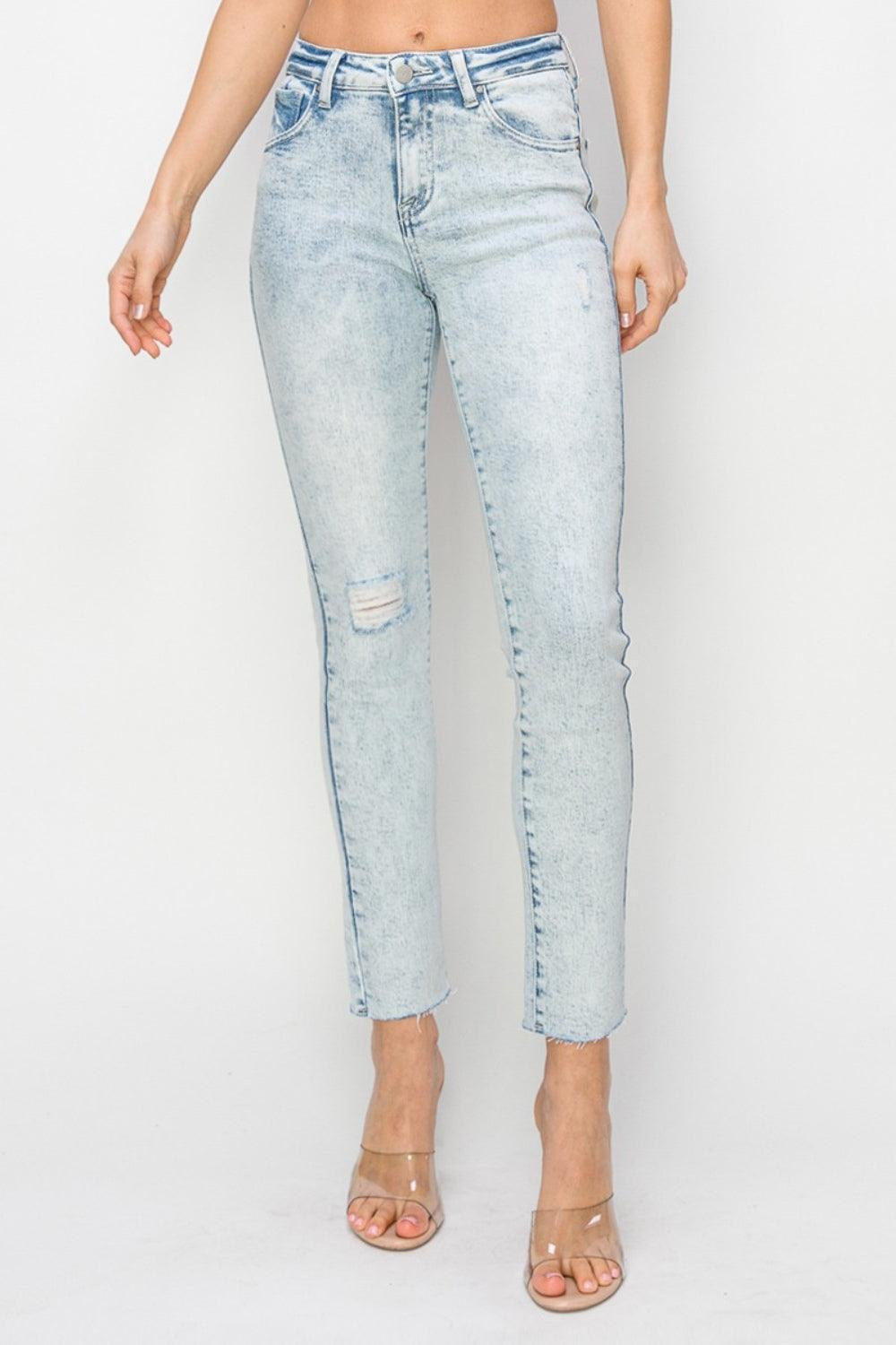Risen Full Size High Rise Distressed Skinny Jeans - ClubOn