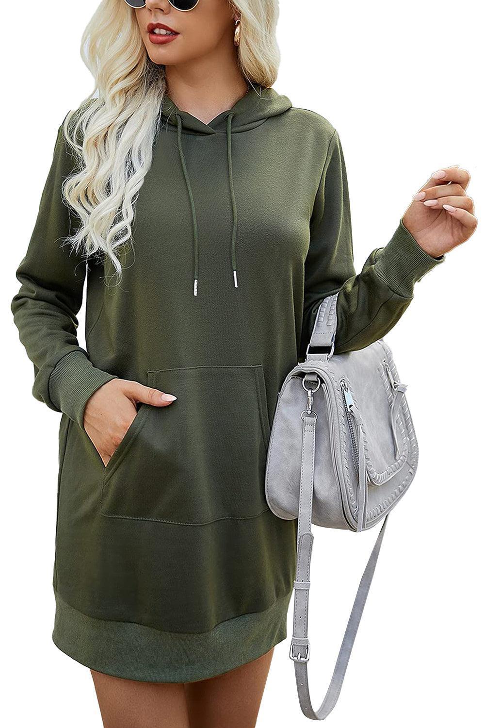 Drawstring Long Sleeve Hooded Mini Dress - ClubOn