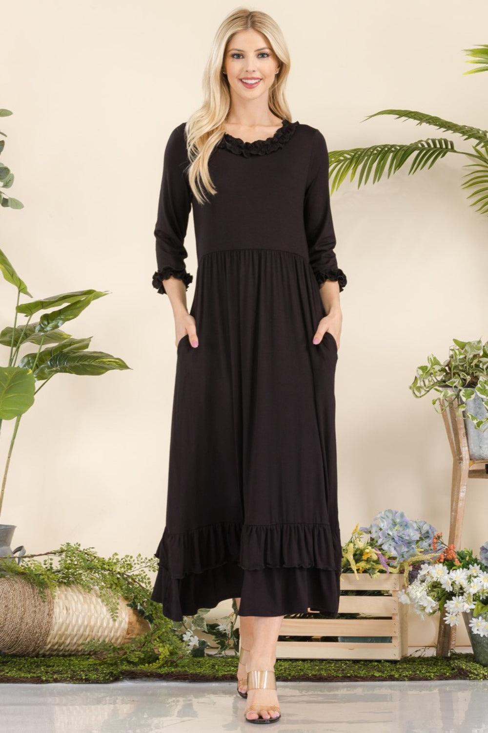 Celeste Full Size Layered Ruffle Hem Dress with Pockets - ClubOn