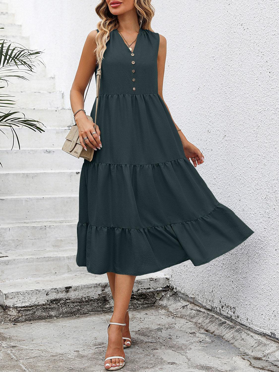 V-Neck Sleeveless Tiered Dress - ClubOn