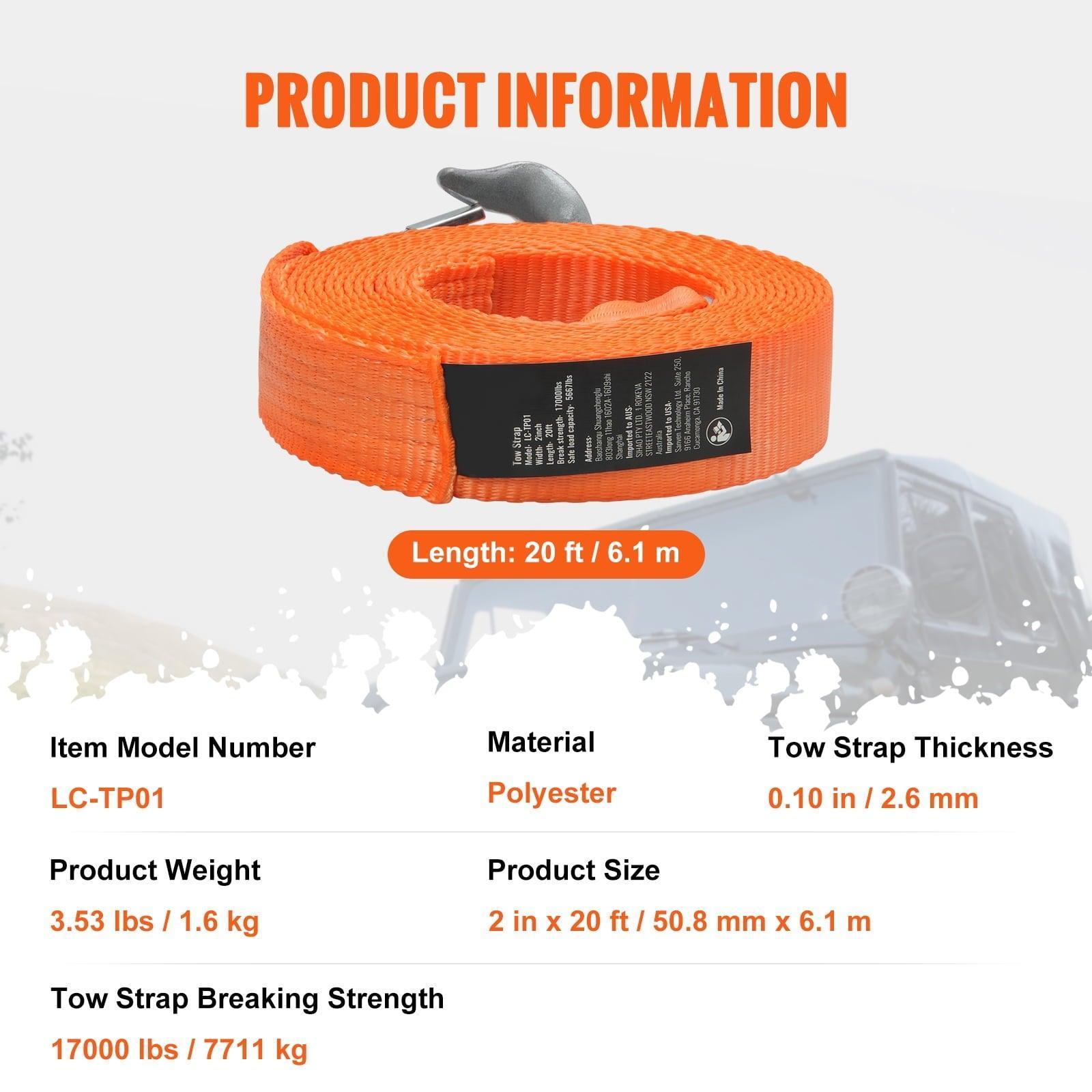 SKYSHALO Car Tow Cable – 20ft Heavy Duty Towing Strap Rope, 17,000 lbs Capacity with 2 Hooks - ClubOn