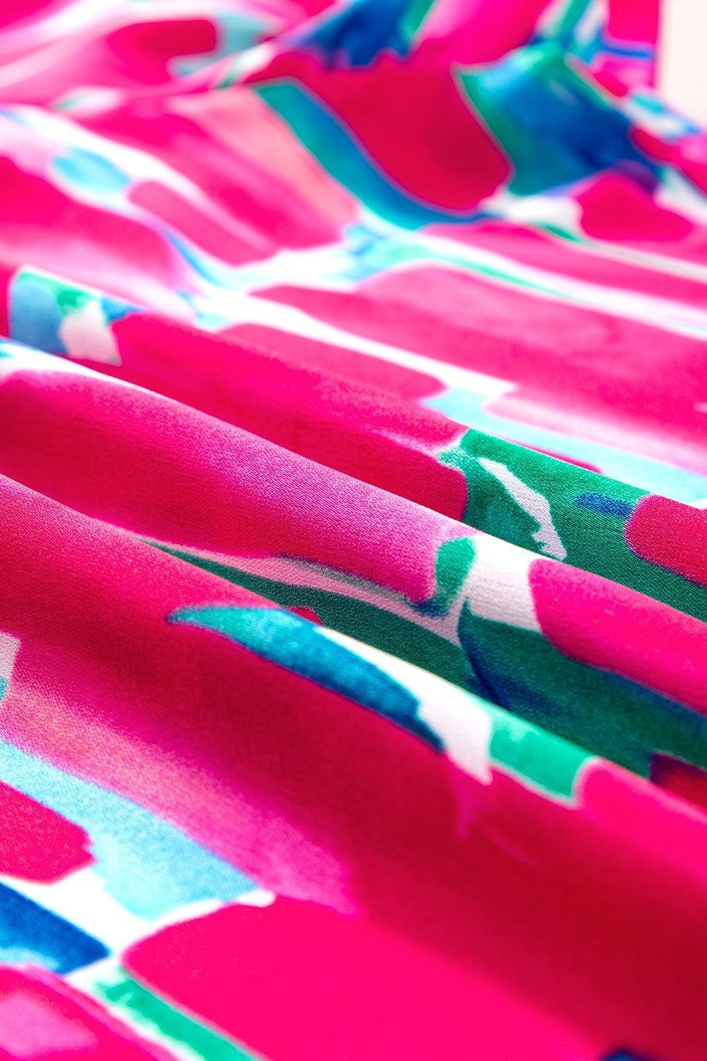 Plus Size Printed Round Neck Petal Sleeve Blouse - ClubOn