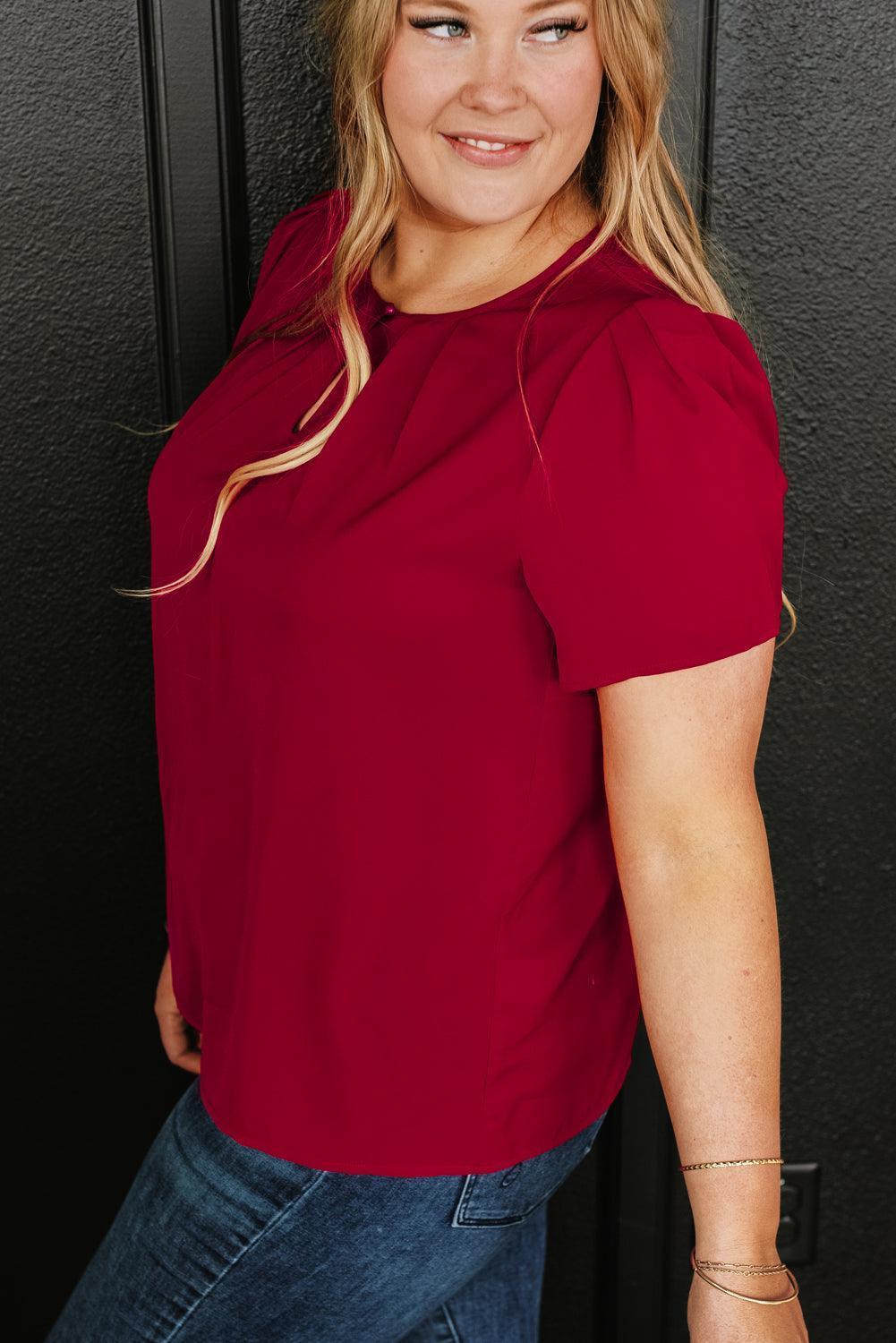 Plus Size Round Neck Short Sleeve Blouse - ClubOn