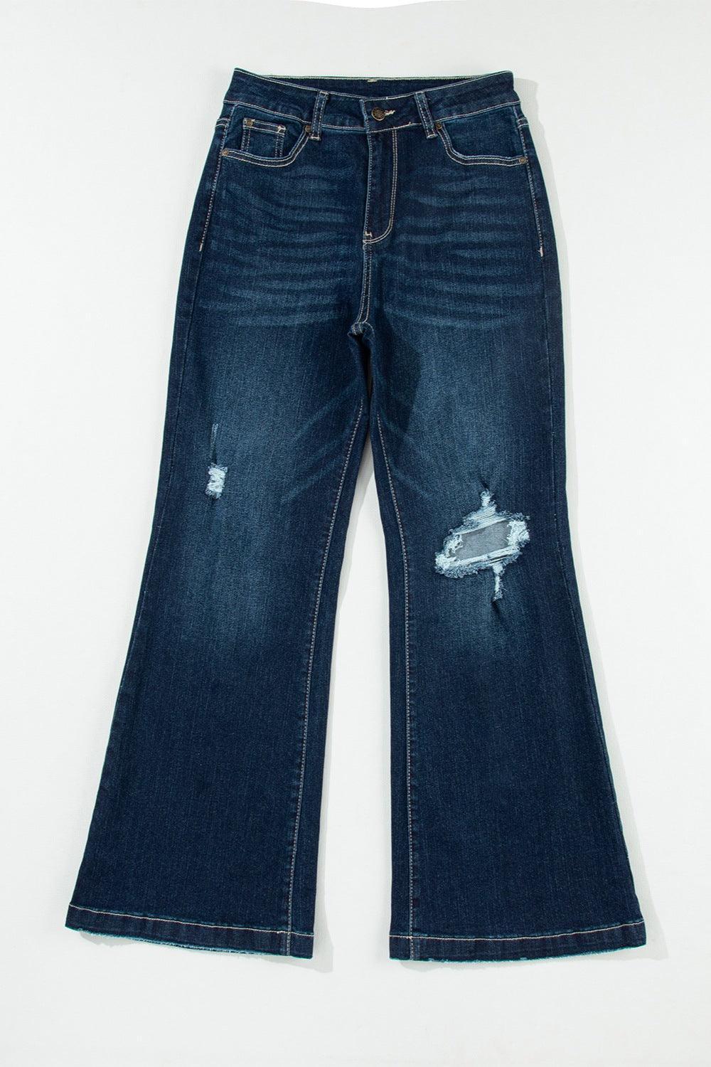 Distressed Wide Leg Jeans with Pockets - ClubOn