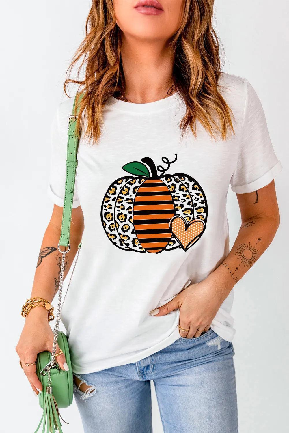 Pumpkin Graphic Round Neck Short Sleeve T-Shirt - ClubOn