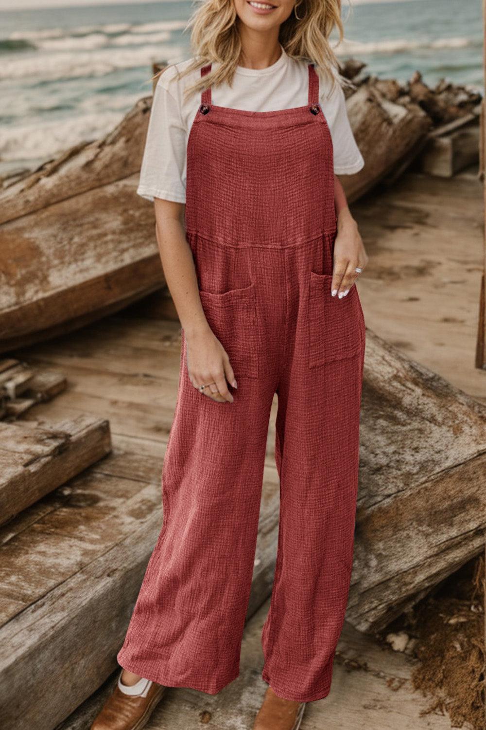 Full Size Wide Leg Front Pocket Jumpsuit - ClubOn